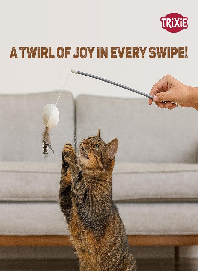 TRIXIE Playing Rod with Ball & Feathers for Cats | Cat Teaser Wand Toy with Catnip Plush Ball | Interactive Exercise Stick for Active Play, Bonding & Fun, Plastic & Plush- 46 cm - Image 2